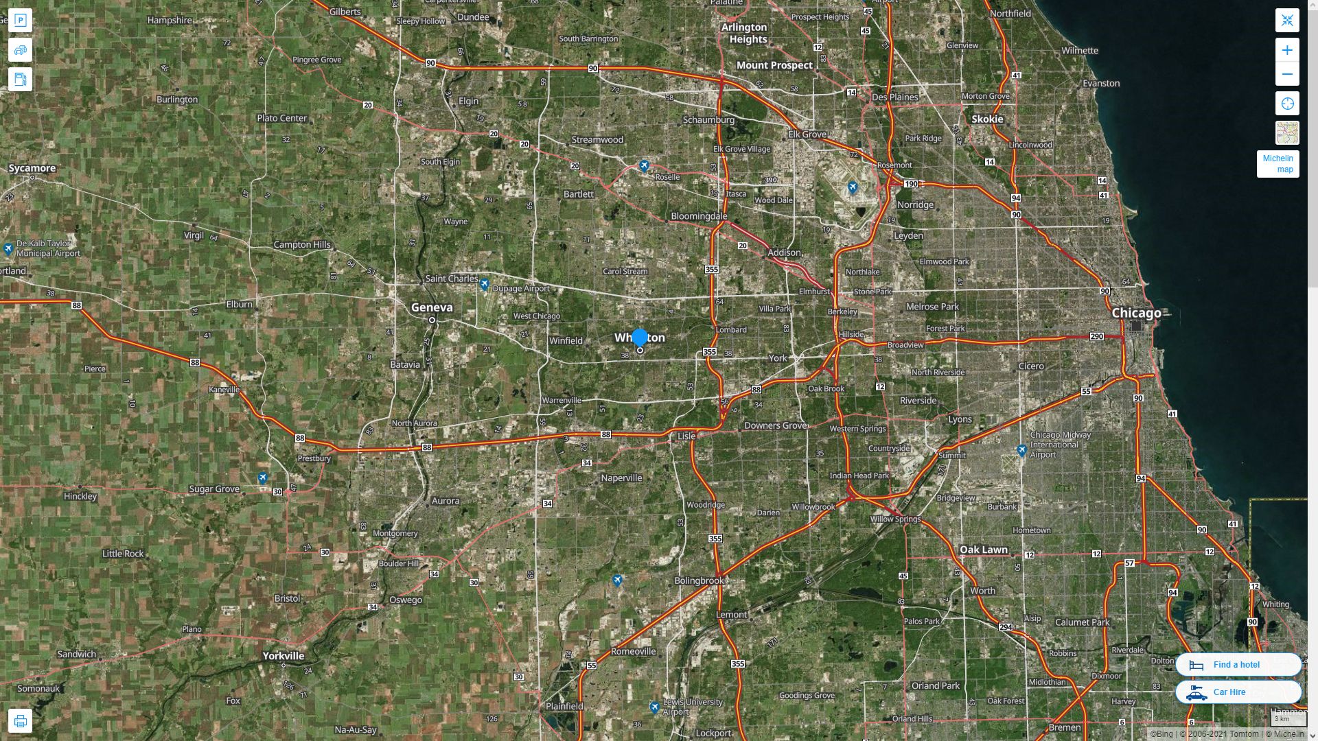 Wheaton illinois Highway and Road Map with Satellite View